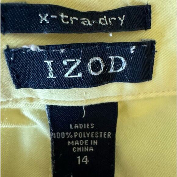 IZOD Shorts Yellow Womens 14 Bermuda Pleated Xtra Dry Polyester Summer Golf - Picture 3 of 6